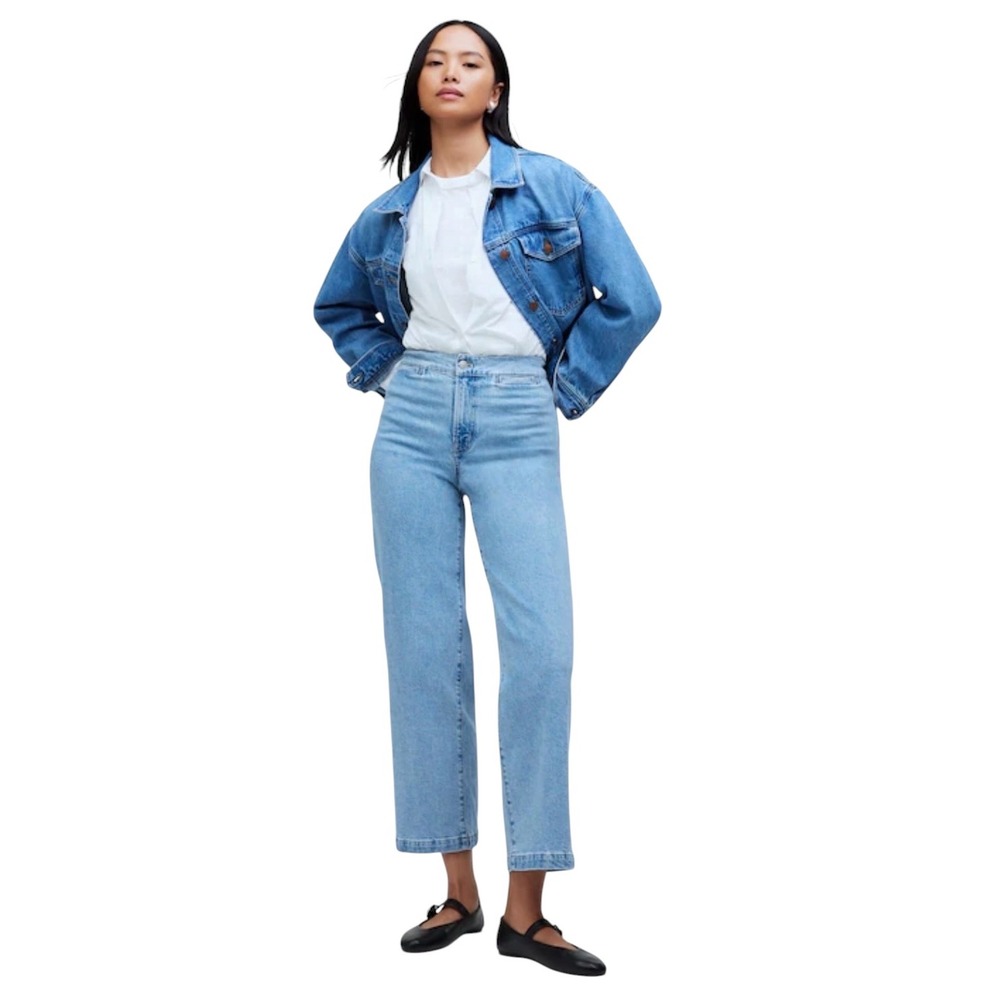 Madewell Emmett Wide-Leg High-Rise Jeans Light Wash Size 27 Cropped‎ Denim
